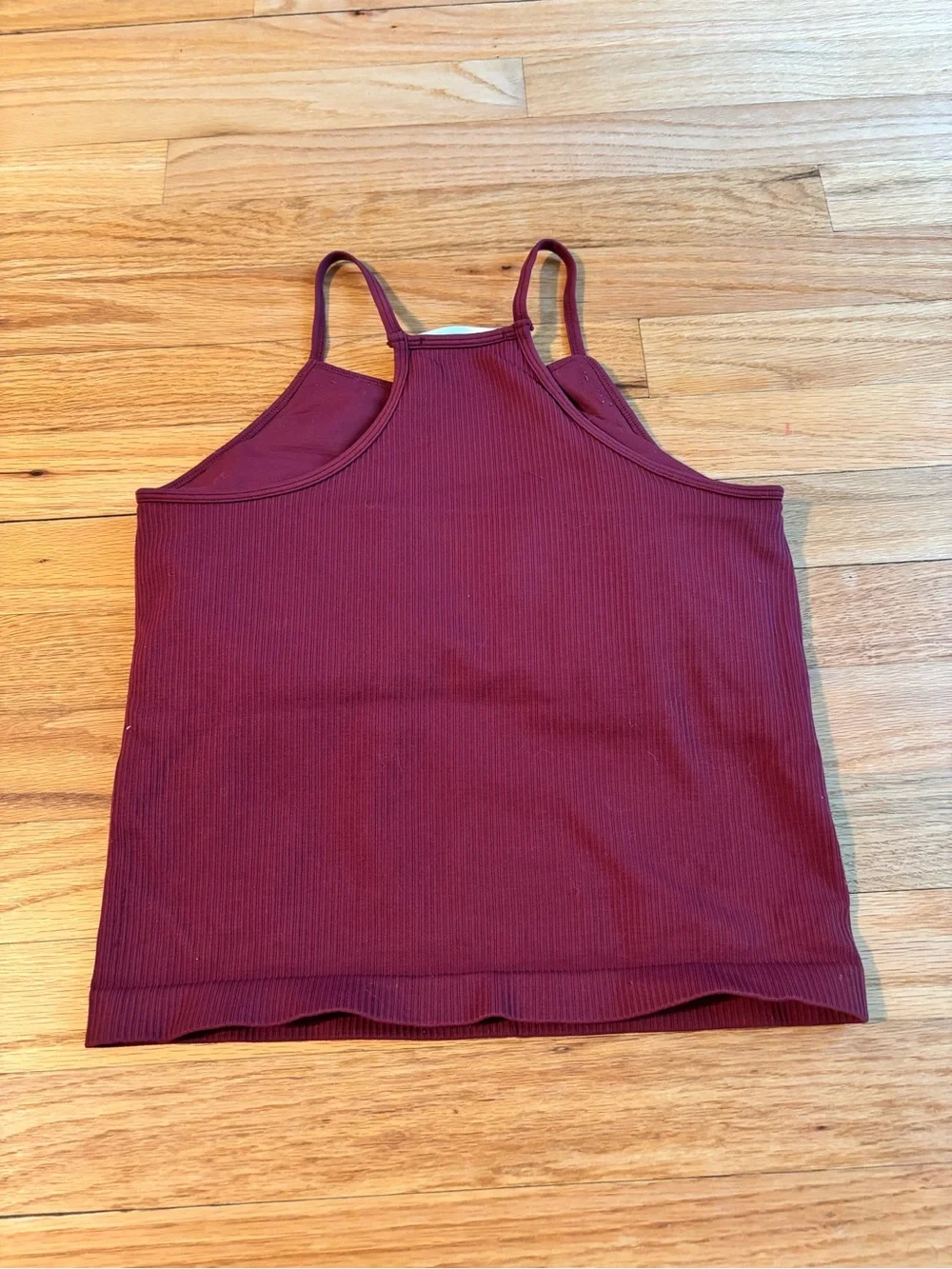 Ribbed High-Neck cropped Top in Burgundy with built in bra